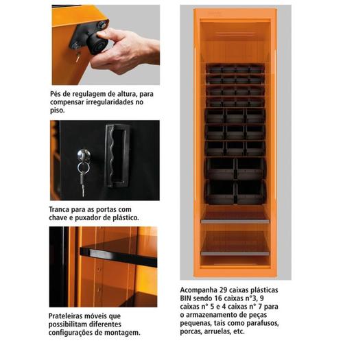 Arm�rio para ferramentas 1 porta e gavetas pl�sticas laranja - 44955011