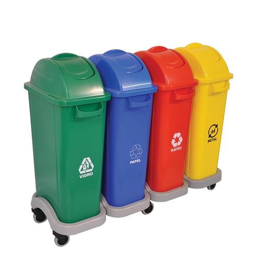 Kit com 4 lixeiras de 50L para coleta seletiva tampa transversal