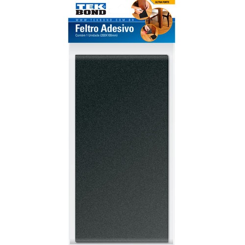 Feltro protetor adesivo retangular 200 x 100 mm preto com 1 unidade