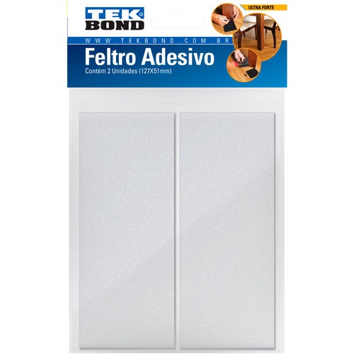 Feltro protetor adesivo retangular 127 x 51mm branco com 2 unidades