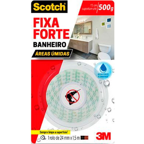 Fita dupla face fixa forte banheiro 24 mm x 1,5 m - Scotch Fita dupla face fixa forte banheiro 24 mm x 1,5 m - Scotch