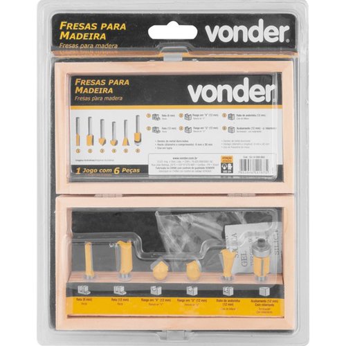 Jogo de fresas para madeira haste 6 mm com 6 pe�as