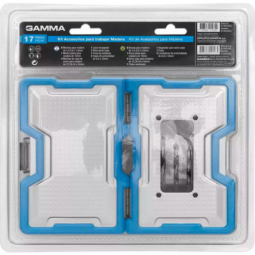 Kit de brocas e acessórios para madeira com estojo 17 peças - G19534AC Kit de brocas e acessórios para madeira com estojo 17 peças - G19534AC