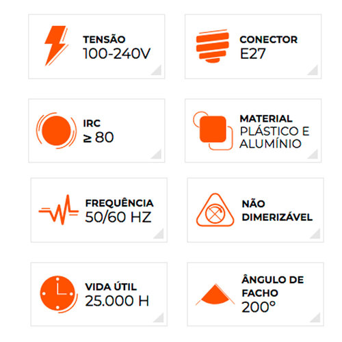 L�mpada led bulbo 12 watts 1055 l�mens branca - BDA6-1000-02  110V/220V