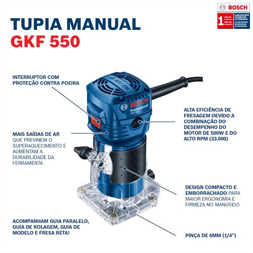 Tupia manual 550 watts com pin�a de 6 mm e 1/4