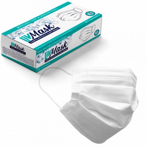 M�scara descart�vel cir�rgica tripla camada 25 unidades 