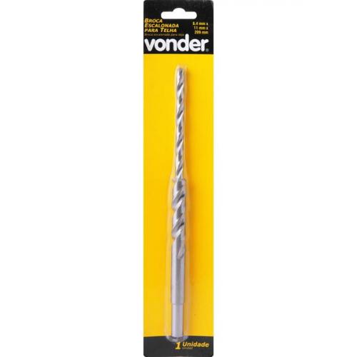 Broca de aço rápido escalonada para telha de fibrocimento 6,4 mm x 11 mm x 209 mm Broca de aço rápido escalonada para telha de fibrocimento 6,4 mm x 11 mm x 209 mm