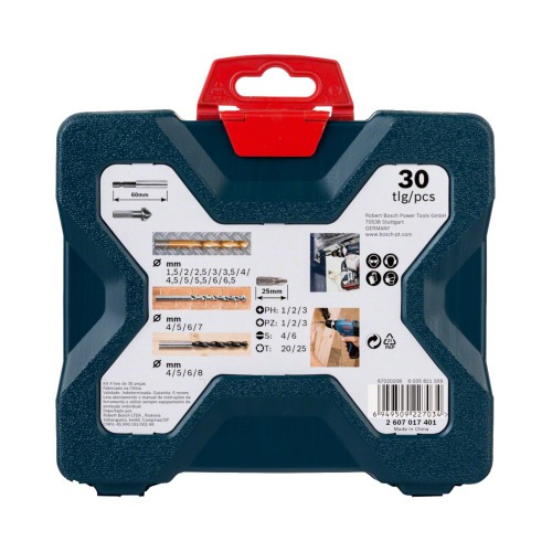 Jogo de brocas e bits 30 pe�as com maleta - X-Line