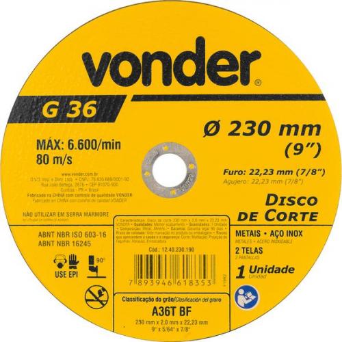 Disco de corte 230 x 2,0 x 22,23 mm - DCV