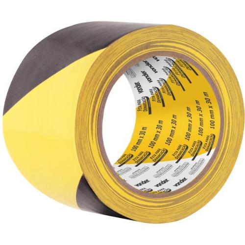 Fita zebrada adesiva para demarca��o 100 mm x 30 m