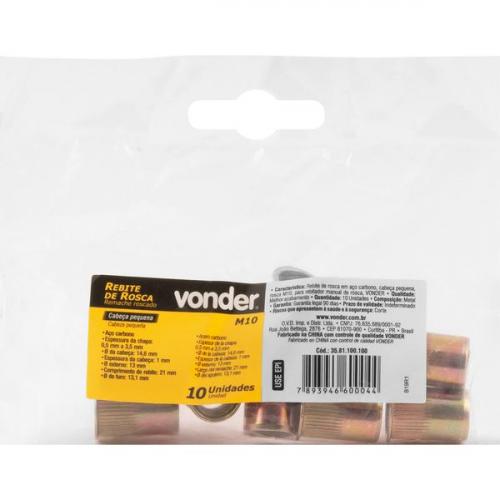 Rebite de rosca a�o carbono cabe�a pequena rosca M10 - 3581100100