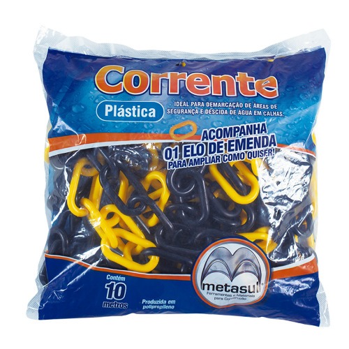Corrente pl�stica amarela e preta 8 mm com 10 metros