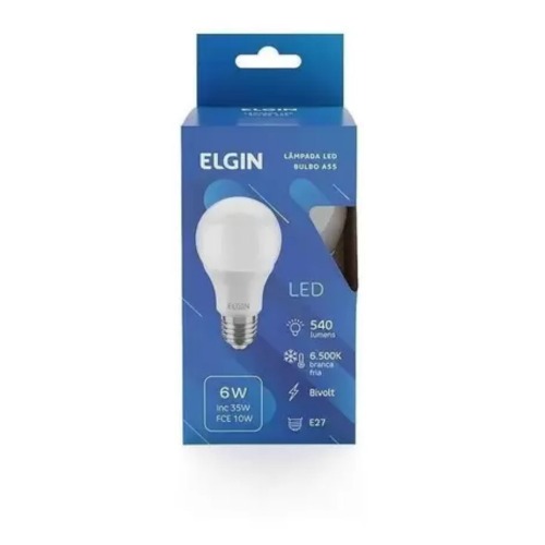 Kit 6 L�mpadas led bulbo 6W 540 l�mens branca fria - A55  110V/220V