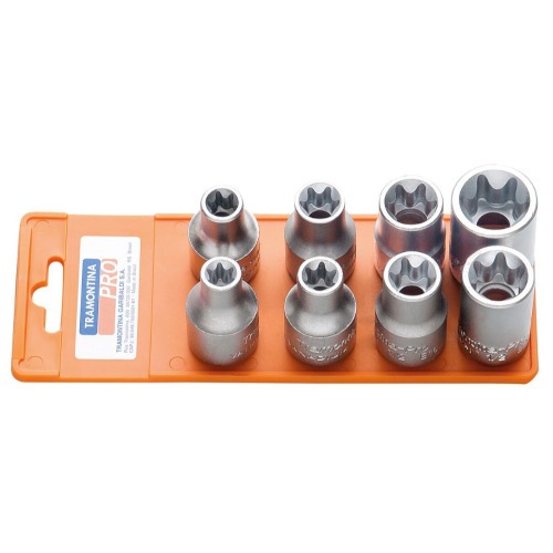 Jogo de chave soquete hexalobular f�mea e-10 a e-18 encaixe 1/2