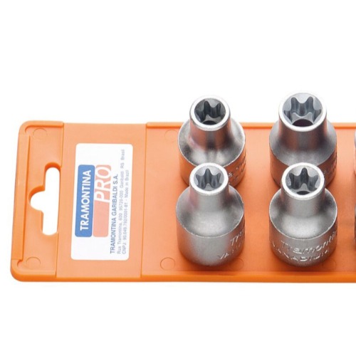 Jogo de chave soquete hexalobular f�mea e-10 a e-18 encaixe 1/2