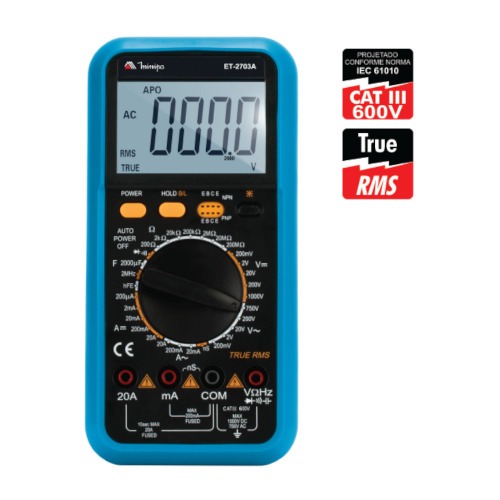Multímetro digital portátil CAT III 600V True RMS - ET-2703A Multímetro digital portátil CAT III 600V True RMS - ET-2703A