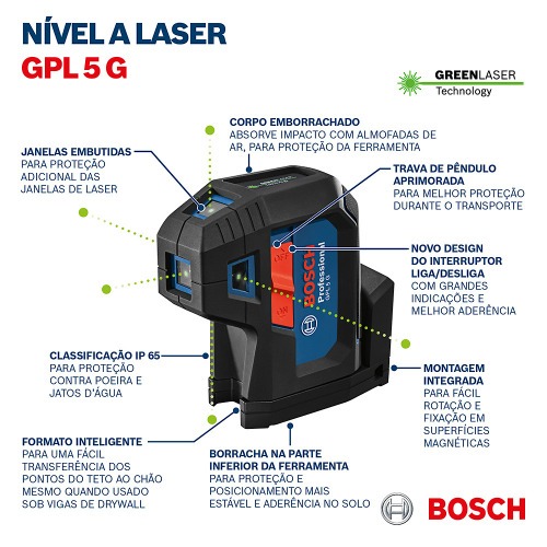 N�vel a laser verde 5 pontos alcance 30 metros -  GPL 5 G