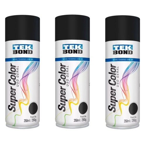 Kit 3 tintas spray preto fosco de uso geral 350 ml