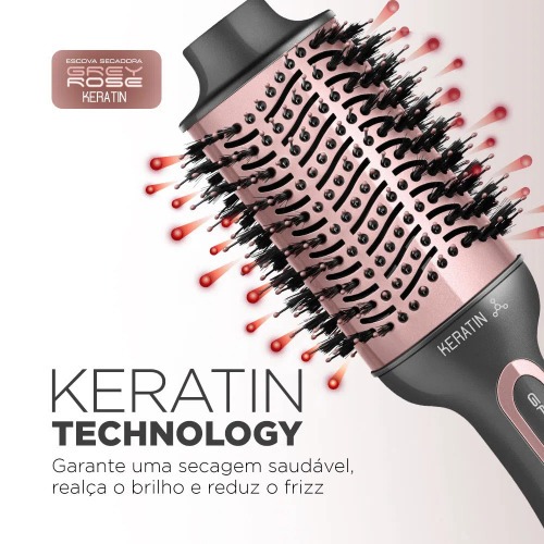 Escova secadora 1200W 3 em 1 Grey Rose Keratin - ES-11-BI  110V/220V