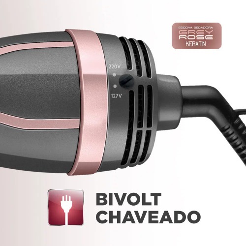 Escova secadora 1200W 3 em 1 Grey Rose Keratin - ES-11-BI  110V/220V