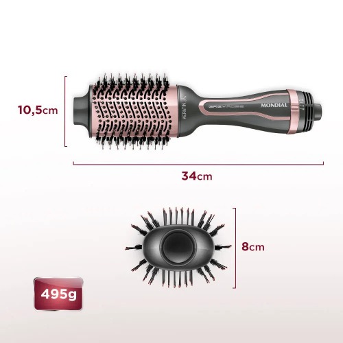 Escova secadora 1200W 3 em 1 Grey Rose Keratin - ES-11-BI  110V/220V