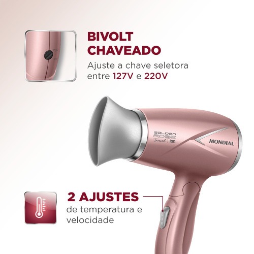 Secador de cabelo 1200 watts Golden rose travel - SC-47-GR  110V/220V
