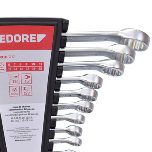 Jogo de chave combinada 6 a 22 mm a�o cromo van�dio com 12 pe�as - R09105112