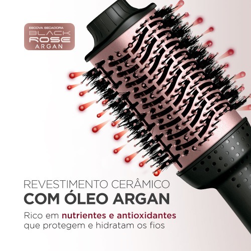 Escova secadora 1200W 3 em 1 Black Rose Argan - ES-14  220V