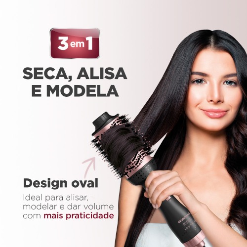 Escova secadora 1200W 3 em 1 Black Rose Argan - ES-14  220V