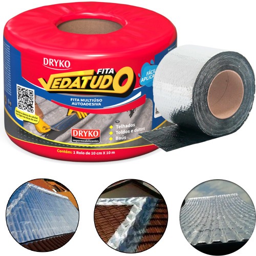 Fita manta asfáltica auto adesiva aluminizada multiuso 10 cm x 10 m - VEDATUDO Fita manta asfáltica auto adesiva aluminizada multiuso 10 cm x 10 m - VEDATUDO