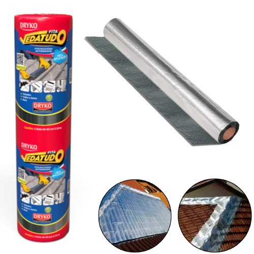 Fita manta asf�ltica auto adesiva aluminizada multiuso 60 cm x 10 m - Vedatudo
