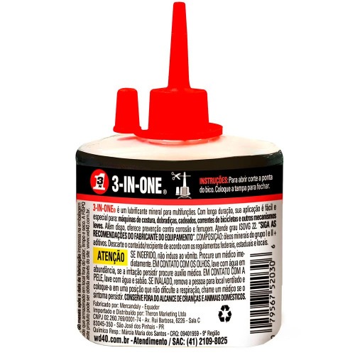 Óleo lubrificante multiuso 30 ml 3-IN-ONE Óleo lubrificante multiuso 30 ml 3-IN-ONE