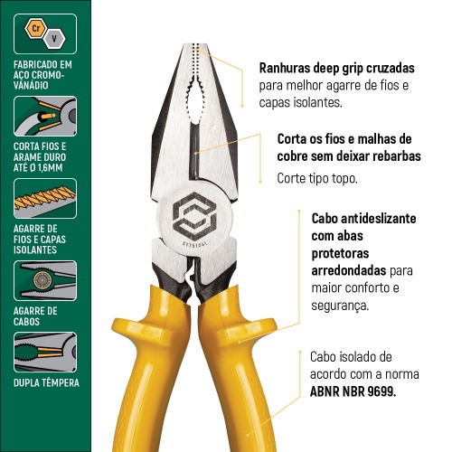 Alicate universal para eletricista isolado 8