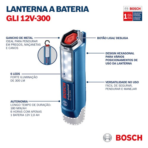 Lanterna led a bateria 12V 300 l�mens Sem bateria - GLI 12V-300
