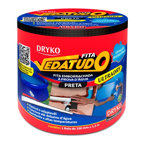 Fita adesiva reparadora uso geral 100 mm x 1,5 m -  Vedatudo Ultradry