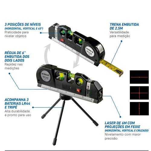 Nível a laser alcance de 6 metros com trena e tripé - NL6 Nível a laser alcance de 6 metros com trena e tripé - NL6