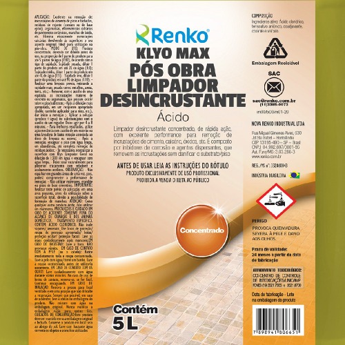 Limpador desincrustante �cido 5 litros - KLYO MAX