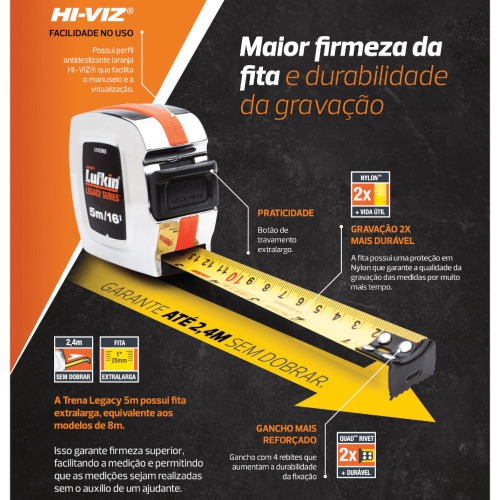 Trena com fita de a�o 25,4 mm x 5 m com trava - LEGACY SERIES