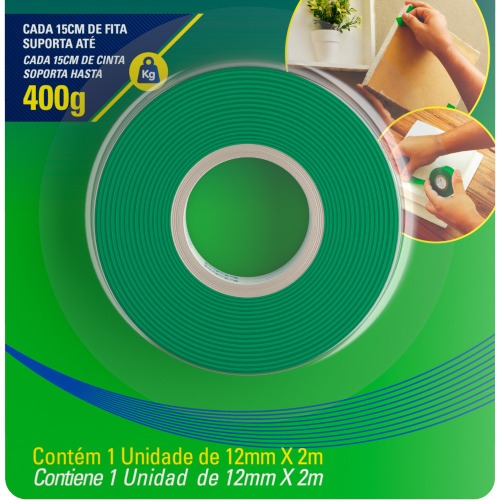 Fita dupla face acr�lica 12 mm x 2 m uso interno - Fixa Tudo