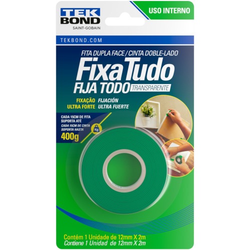 Fita dupla face acr�lica 12 mm x 2 m uso interno - Fixa Tudo