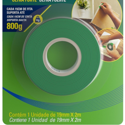 Fita dupla face acr�lica 19 mm x 2 m uso interno - Fixa Tudo