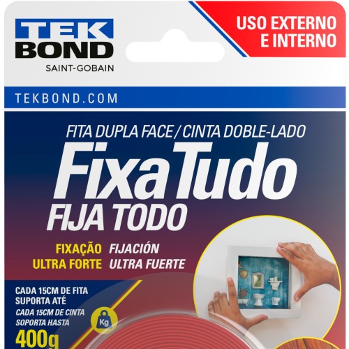 Fita dupla face acr�lica 12 mm x 2 m uso externo - Fixa Tudo