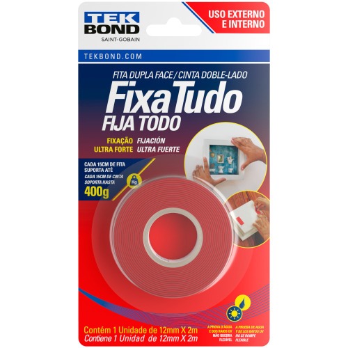 Fita dupla face acr�lica 12 mm x 2 m uso externo - Fixa Tudo