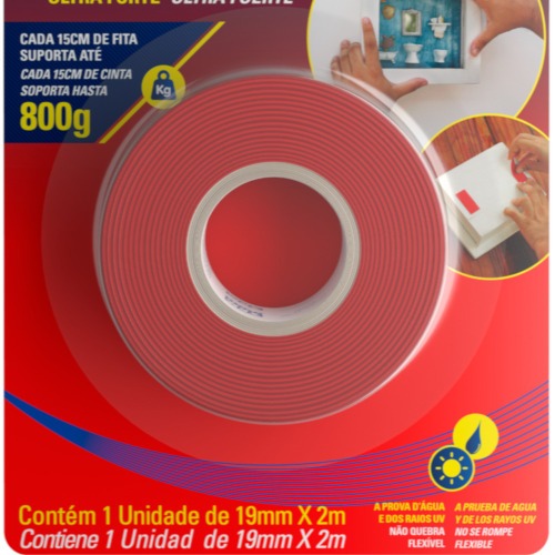 Fita dupla face acr�lica 19 mm x 2 m uso externo - Fixa Tudo