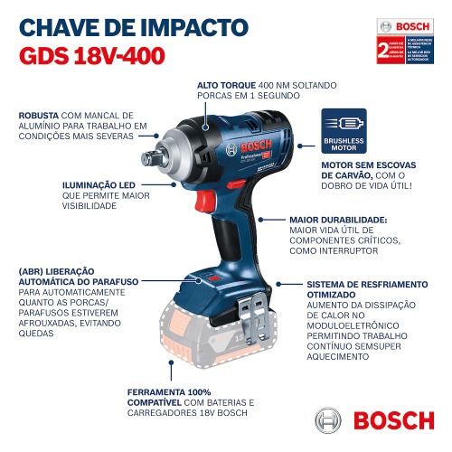 Chave de impacto a bateria 18V encaixe 1/2