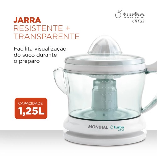 Espremedor de frutas 25 watts dupla rotação Power Turbo Citrus - E-01 220V Espremedor de frutas 25 watts dupla rotação Power Turbo Citrus - E-01 220V