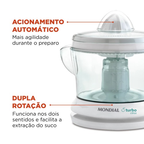 Espremedor de frutas 25 watts dupla rotação Power Turbo Citrus - E-01 220V Espremedor de frutas 25 watts dupla rotação Power Turbo Citrus - E-01 220V