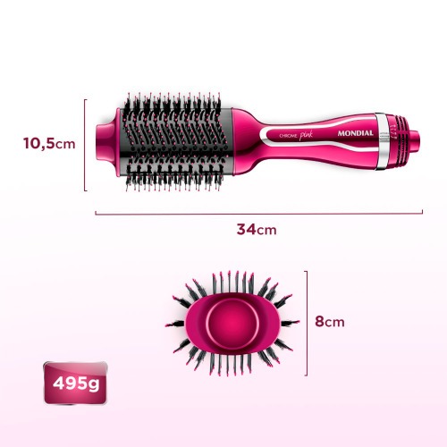 Escova secadora 1200W 3 em 1 Chrome Pink - ES-04  110V
