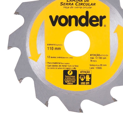 L�mina de serra circular com dentes de metal duro/v�dea 110 mm x 20 mm 12 dentes