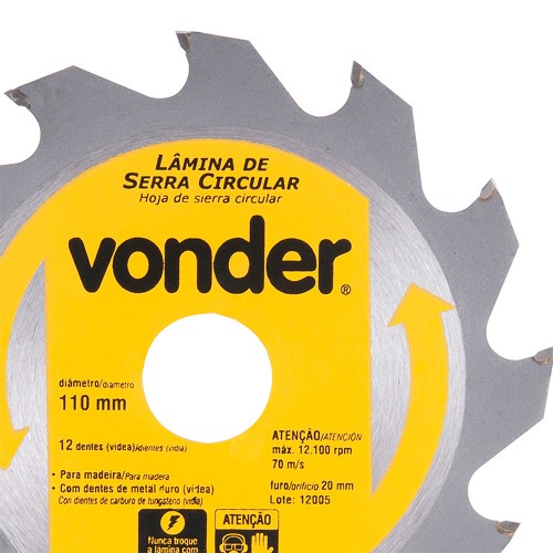L�mina de serra circular com dentes de metal duro/v�dea 110 mm x 20 mm 12 dentes